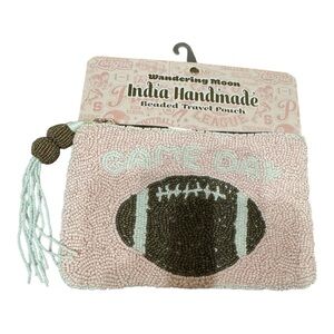 Wandering Moon Game Day Beaded Travel Pouch Pink Football NWT